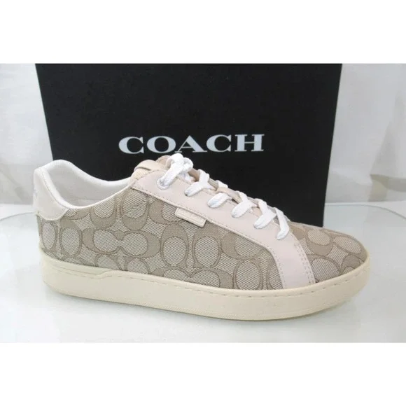 Women's Coach Lowline Jacquard Low Top Lace Up Sneakers Stone Chalk Size 